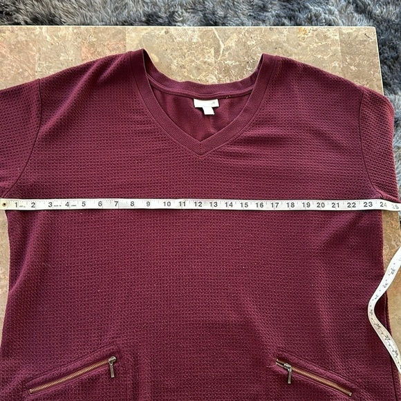 J Jill Shift Dress Burgundy Waffle Knit Zip Pockets V-Neck Long Sleeve, XL - Picture 8 of 9
